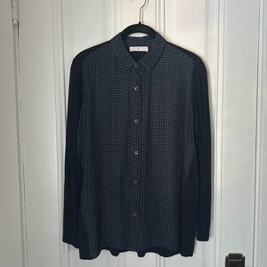WHYCI Milano Wool Blend Polka Dot Blouse Navy Blue Size M